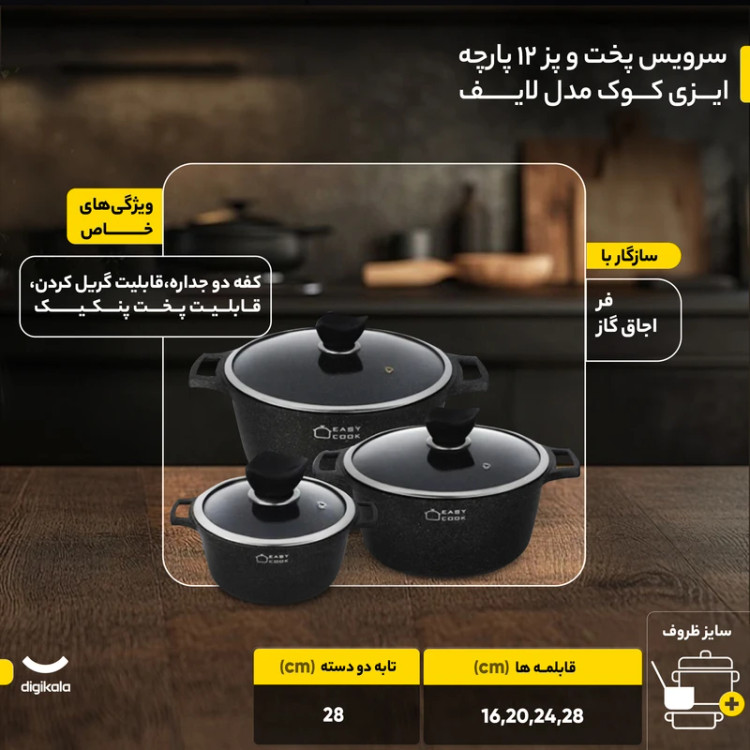 سرویس قابلمه چدن گرانیتی ایزی کوک
